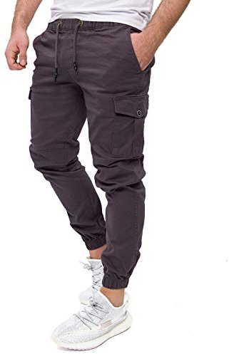 PITTMAN Darius - Cargohose Herren Stretch - Graue Männer Cargo Hose Mit Gummizug - Cargojeans, Grau (Nine Iron 193908), W30/L32