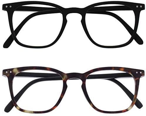 OPULIZE Bex Reading Glasses 2 Pack Large Square Cool Designer Frame Spring Hinges Scratch Resistant Matt Black Brown Mens Womens RR64-12 +2.00