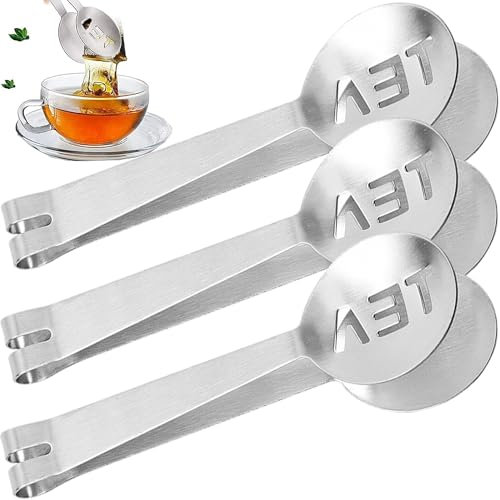 MINGZE Tea Bag Squeezer Tongs, 3 Pack Strainer Tongs, Holder Grip Metal Spoon Mini Sugar Clip Kitchen Bar Ice Cubes Tools, Stainless