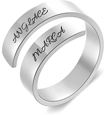 RWQIAN Anelli Donna Personalizzato 2 Nomi Anello Incisione in Acciaio Inossidabile Anelli Regolabili Uomo Anniversario Regalo di Gioielli 5mm Colore Argento/Oro/Oro Rosa (Argento)