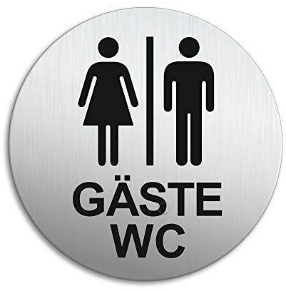 Schild Gäste WC Ø 100 mm Türschild aus Aluminium vertikal gebürstet Edelstahloptik selbstklebend 53205-K