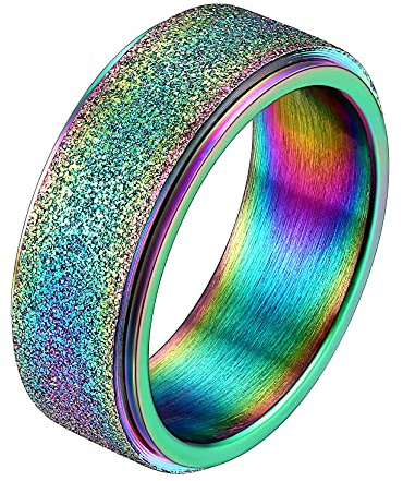 Richsteel Anti Stress Ring Drehbarer Ring Größe 64 Edelstahl mit Sandgestrahltem Bunten Band Breite 8mm - Modeschmuck für Männer Frauen