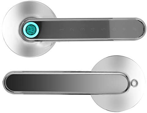 Door Lock, Home Security Lock Password Keyless Entry Fingerprint Recognition with Lock Front Rear Panel for Security(Bright chrome, 12)