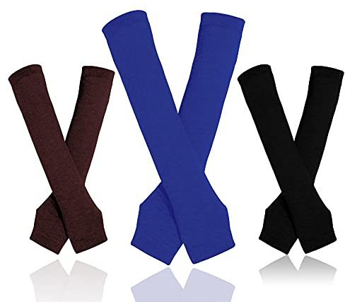 Bellady 3 Paar gestreifte Armstulpen fingerlose Handschuhe für Damen, Blau, Einheitsgröße