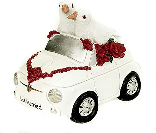 Spardose Hochzeitauto mit Tauben 16 cm Polyresin Sparschwein Hochzeit Hochzeitspaar