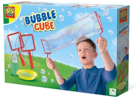 SES Creative Seifenblasen Set | Bubble Cube | Outdoor Spiele | Leicht auswaschbar aus Kleidung | Made in Holland | für Kinder ab 5 Jahren | Mit Seifenblasenflüssigkeit 200ml | 02272