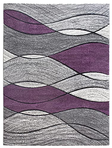 SrS Rugs® Impulse - Area Rug for Living Room, Bedroom, Hallway Runner Rug - Abstract Geometric Design - Provides Home with Comfort and Warmth (Purple Waves, 240cm x 330cm)