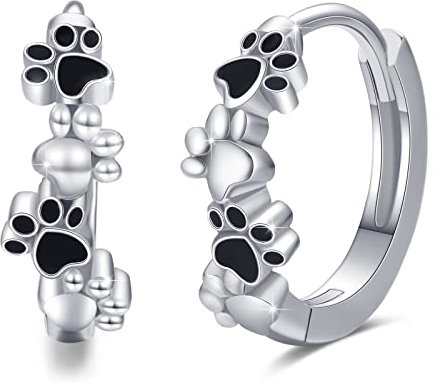 Pfoten Ohrringe 925 Sterling Silber Creolen Kinder Katze Pfote Ohrringe Hypoallergene Tier Paw Ohrringe Hundepfoten Creolen Pfoten Schmuck Geschenk für Damen Frauen Mädchen (A-Pfoten)