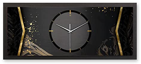Kreative Feder 3D Designer-Wanduhr Black in modernem Metallic-Look 70x30cm rechteckig quer analog lautlos ohne Ticken (Black, leises Quarzuhrwerk)