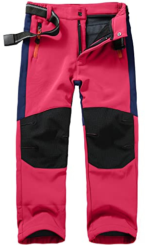 yeyity Kinder Softshellhose Skihose Gefüttert Cargohose Wasserdicht Thermohose Jungen Mädchen Schneehose Winter Outdoorhose Wanderhose(16010,Red,L)