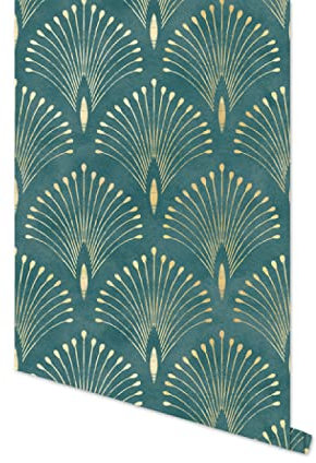 Selbstklebende Tapete, einfach abziehen und aufkleben, Vinylfolie, Rolle für Wände, Schränke, Kommoden, Schubladen, Möbel, abnehmbar, grüner Pfauen, RW-101, 45 cm x 300 cm