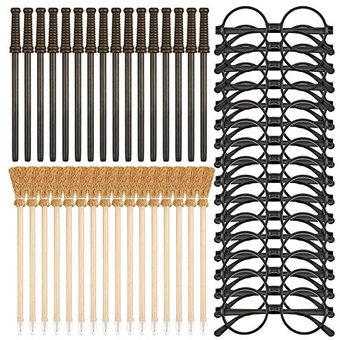 SEDUCE Lot de 48 crayons et baguettes magiques à balai de sorcière avec cadre rond, sans lentilles, accessoires de fête à thème