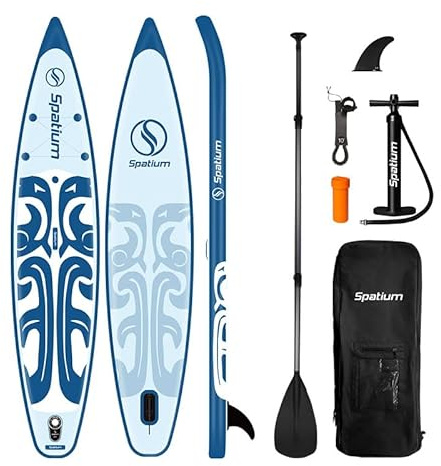 Spatium Aufblasbares Stand Up Paddle Board für Erwachsene mit Premium Sup Zubehör einschließlich Rucksack, Flossen, Leine, Paddel, Pumpe für Erwachsene 38,9 x 80,9 x 15,2 cm, Blau