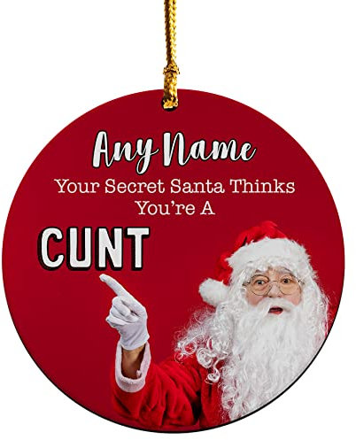 Funny Secret Santa Gift Personalised Wooden Christmas Tree Decoration Rude Xmas Bauble Hanging Round Ornament For Work Colleague Office Work