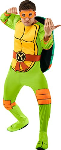 Rubie's Herren Teenage Mutant Ninja Turtles Deluxe Michelangelo Kostüm Overall, Muschel und Augenmaske, wie abgebildet, X-Large