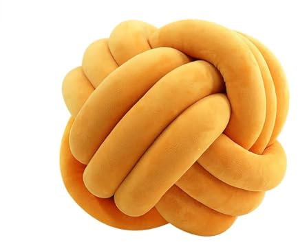 knotenkissen, Kissen Knoten, Knot Kopfkissen, Kissen Rund, Decorative Cushion, Zierkissen Knoten für Sofa, Bett, Wohnzimmer, Kurkuma, 27cm