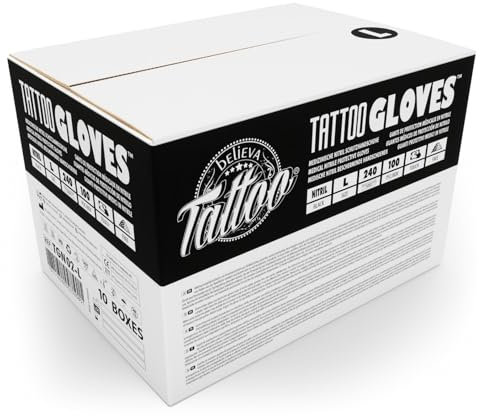 believa Tattoo Nitrile disposable gloves black, box of 1000 (10 x 100 pieces) latex & powder free in L