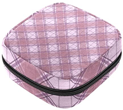 Damen-Damen-Servietten, Pads, Handtasche, Damen, Menstruationstasse, Tasche, Mädchen, tragbare Tampon-Aufbewahrungstasche, rosa kariert, mit Reißverschluss