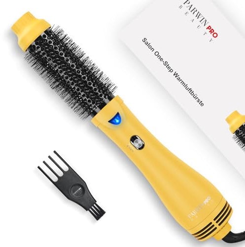One-Step Warmluftbürste Föhnbürste, PARWIN PRO BEAUTY Rundbürstenföhn, 4 in 1 Rund Haartrockner lockenbürste, Ionen Fönbürste Rundbürste für Trocknen, Glätten und Volumen, 1000 Watt (Gelb)