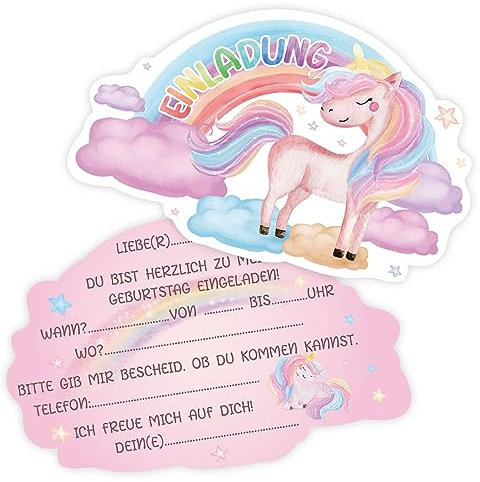Fowecelt Einhorn Einladungskarten Kindergeburtstag Mädchen - 15 Regenbogen Einhorn Einladungskarten Geburtstag Party für Mädchen und Jungen Kinder Geburtstagsfeier