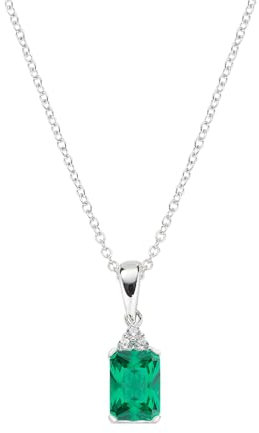 AMEN Schmuck, Prinzessin-Kette, Damen-Halskette aus 925er Silber, rhodiniert mit grünem Zirkon, Geschenk für Damen