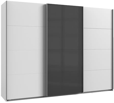 Lomadox Kleiderschrank Schwebetürenschrank 270cm, weiß und Graphit