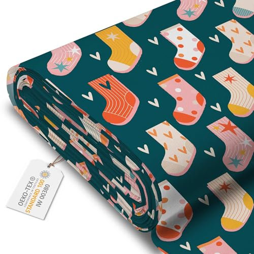 DreamRoots Stoff Weihnachten Meterware - Stoffe Weihnachten 160 cm breit - Wasserabweisender Weihnachtsdeko Stoff 220 g/m2 600D - Weihnachtsstoffe Meterware