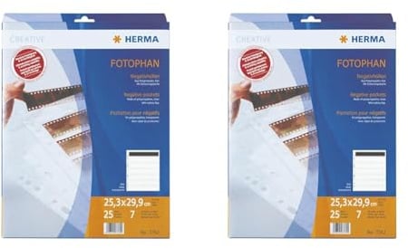 HERMA 7762 Fotophan Negativhüllen DIN A4 transparent (7 x 6 Streifen, 25 Hüllen, Folie) für Kleinbild-Negative im Format 35 mm mit Sicherheitslasche und Eurolochung (Packung mit 2)