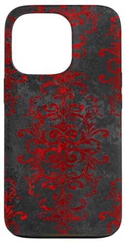 Hülle für iPhone 13 Pro Hülle Gothic dunkelrot floral retro Muster okkulte goth Telefon