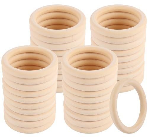 VIDETOL 40 Stück Holzringe zum Basteln, 80mm Holz Ringe Unbehandelter, Natürliche Holzringe Makramee für Dekoration Ringe, Armband und DIY Handwerk