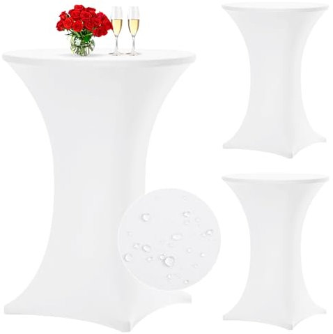 Teruntrue 3 Stück stehtisch hussen stehtische Wasserdicht Spandex Stretch Tischdecke 80cm, für Bistrotisch Ø 80-85 cm, Für runden Tisch Hochzeit Geburtstagsfeier Tischdekoration (80 cm, Weiß)