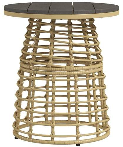 Outsunny Table Basse de Jardin, Table d'appoint extérieur Ronde en résine Aspect rotin métal et Plateau Composite, Ø 45 x 50 cm Naturel