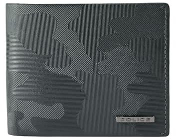 Police Portefeuille homme en cuir véritable, fin avec porte-monnaie, porte-cartes de crédit et boîte cadeau, Gris camouflage 72, Moderne