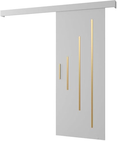 MEBLE KRYSPOL Salwador Y Schiebetürsystem mit Schienenabdeckung - Zierstreifen - Wandschiebetüren für Innenräume - Loftartige Einbautüren - Solide Konstruktion - 90 x 204 cm - Weiß