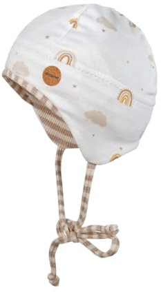 MaxiMo Baby Unisex Mütze mit Bindeband 45500 1364 in Weiss, Kleidergröße:39, Farbe:Weiss