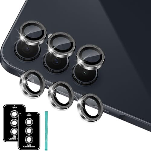 Aerku Pellicola Fotocamera per Samsung Galaxy A55 5G, Vetro Temperato Protezione per Obiettivo della Fotocamera HD, Protezioni Lenti della Fotocamera Compatibile con Tutti Cover, Nero