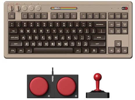 8BitDo Retro Mechanical Keyboard, Bluetooth/2.4G/USB-C Hot Swappable Gaming Keyboard with 87 Keys, Dual Super Buttons and Super Stick for Windows and Android - C64 Edition - QWERTY English Keyboard