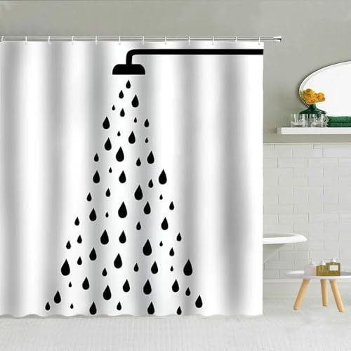 ZXBNNN Rideau de Douche Simple Noir Blanc Goutte de Pluie géométrie gouttelettes d'eau Motif Polyester Salle de Bain Rideaux Suspendus décor à la Maison 80x80 cm (31.5x31.5in)