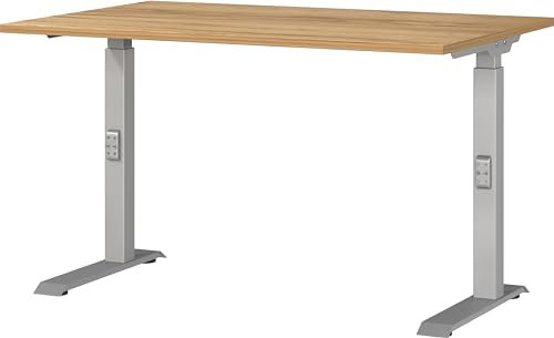 Germania Schreibtisch 7910-641, in Navarra-Eiche-Nb./Silber, me. höheneinst., 120 x 91 x 80 cm (BxHxT)