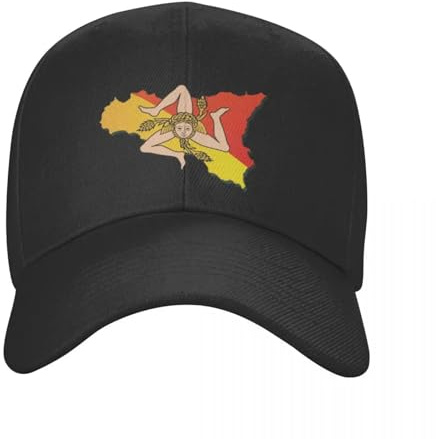 GONMFKM Persönlichkeit Laufsportmützen – Klassische Baseballmütze Mit Sizilien-Flagge Und Karte Für Frauen Und Männer, Atmungsaktive Papa-Mütze Mit Italienischem Sizilien-Stolz, Allwetterschutz, Uv-