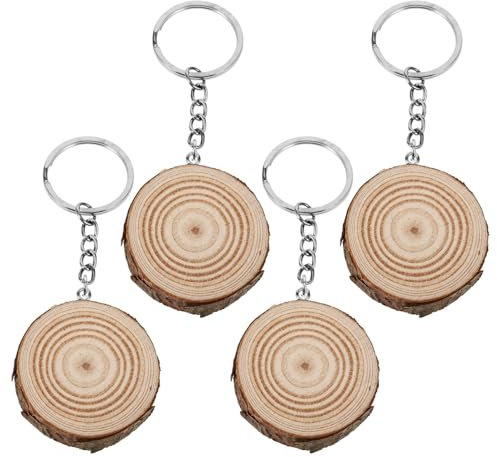 DEARMAMY Naturholzscheiben 4–5 Cm Unbehandeltes Holzschild Unvollendete Vorgebohrte Baumstammscheiben Holzkreise Schlüsselanhänger Für Heimwerker Weihnachtsdekorationen Ornamente