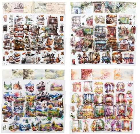 AurriiLeaf Winds Coming Stickerbuch und Papierpackung, Vintage-Ephemera für Scrapbooking, Journaling, Basteln, DIY-Projekte und Kunstbedarf, 216 Stück