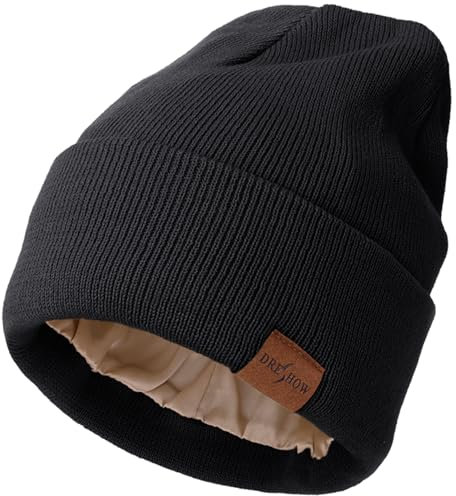 DRESHOW Beanie Mütze für Damen Herren Warme Wintermütze mit Weichem Satin Gefütterte Unisex Dehnbar Mütze mit Bündchen Strickmütze