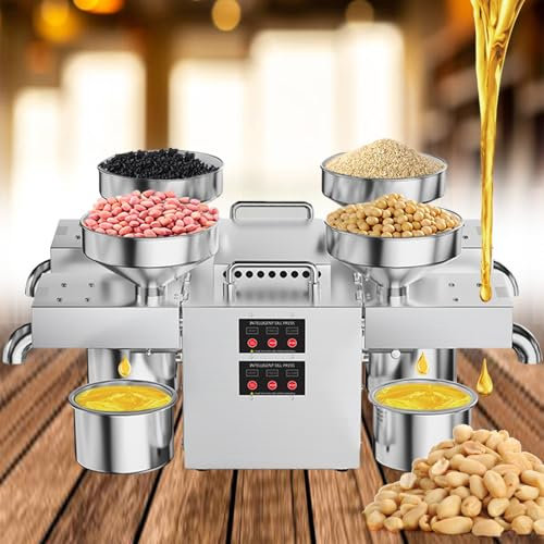 2400w Automatic Oil Press Machine for Seeds &Olive Oil Extraction,Hot/Cold Oil Press Extraction equipment with 210° Constant Temperature Heating&12-25kg/h Pressing Speed&all Stainless Steel