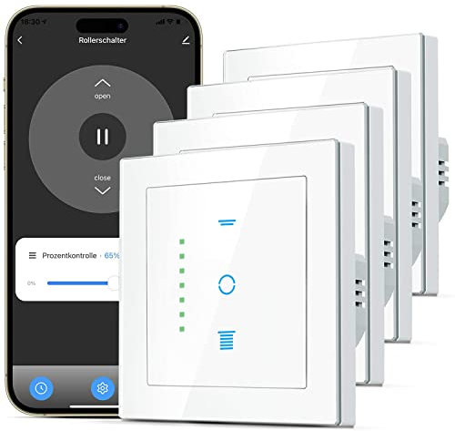 SMARTERCURRY WLAN Rollladenschalter [6.1Gen], Smart LED Jalousien Schalter mit Timer, Kindersicherung, Rollladensteuerung kompatibel mit Echo Alexa/Google, 4 Stück | Weiß