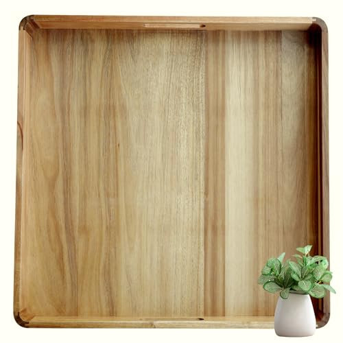 22inch Large Ottoman Tray for Big Ottoman Coffee Table, 22 Oversized Square Wooden Tray Living Room, Big Rectangle Wooden Serving Tray with Huge Handles for Party Dinner Decorative