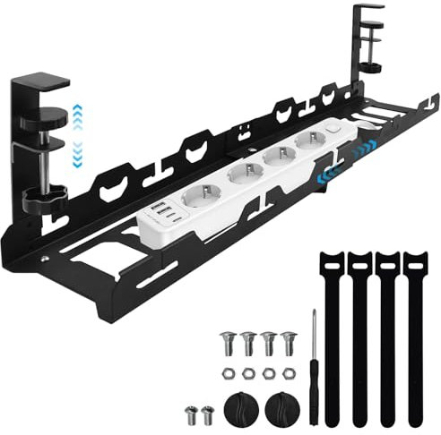 YTACREA Cable Management Bureau sans Perçage, 40-74cm Plateau de Gestion des Câbles sous Le Bureau Rétractable, Range Cable Bureau Organisateur de Cable, Noir
