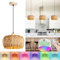 Lámpara colgante Boho de ratán E27 con batería para interior vintage de bambú regulable con mando a distancia con bombillas RGB recargables para comedor, no requiere cableado