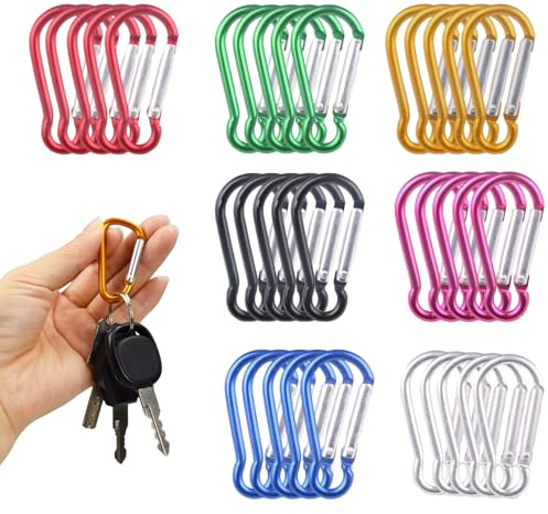 BPTZYLN 35 Pcs Multicolor Locking Carabiner Clips, D-Shape, Non-Locking, 50 Pounds Max Weight, Camping, Fishing, Hiking, Travel, Keychains, Black, Blue, Gold, Green, Red, Rose Red, Silver