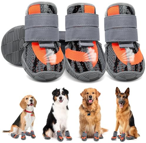 Weesiber Hundeschuhe Pfotenschutz, 4 Stück atmungsaktive Hunde Schuhe Outdoor mit Rutschfester Sohle, 2 verstellbaren Klettverschlüssen Hundestiefel für kleine Mittler große Hunde (Grau, Größe 1)